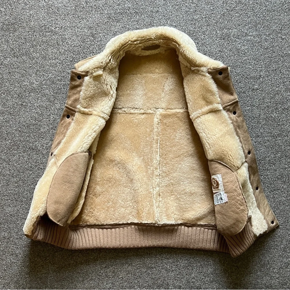 Vintage Overland Sheepskin Co. Suede Leather Collared Vest Fur Lined Made In USA_3